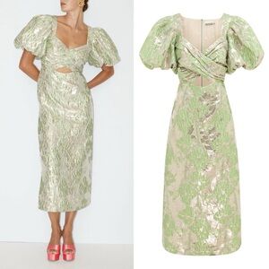 ALEMAIS Mira Floral Jacquard Metallic Dress Green Sz 2 NWT